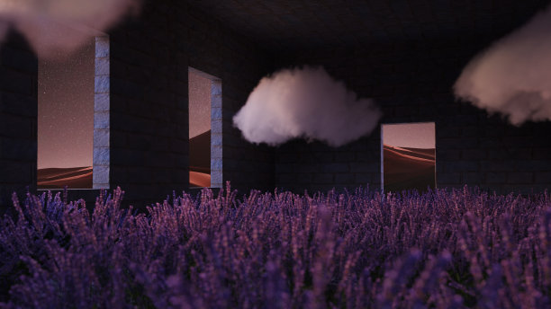 薰衣草花园云彩3d渲染图片下载