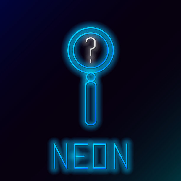 发光的霓虹灯线放大镜与搜索图片下载