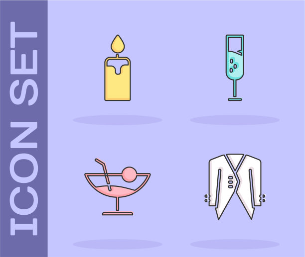 套装燃点蜡烛鸡尾酒和酒杯图片下载