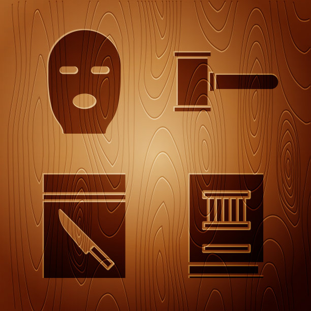 设法律书小偷面具证据袋和刀图片下载