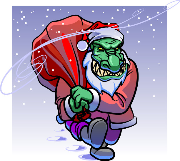 卡通圣诞绿怪物圣诞老人走路图片下载