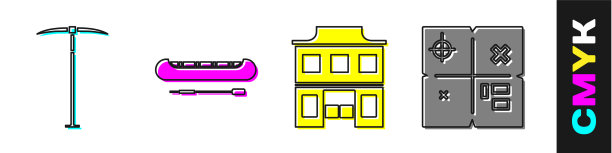 设置镐皮艇或独木舟和桨狂野西部图片下载