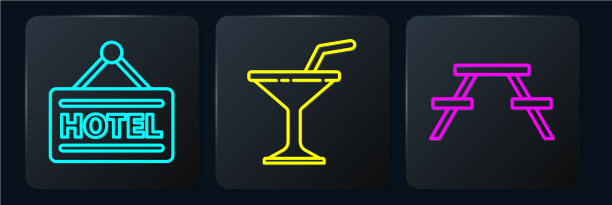 设线标带文字的酒店野餐桌图片下载