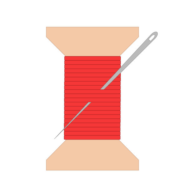 红色线与针的设计在白色的毛料上图片下载