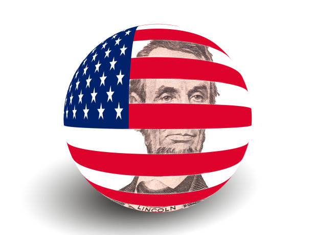 亚伯拉罕·林肯的肖像与美国国旗环球图片下载