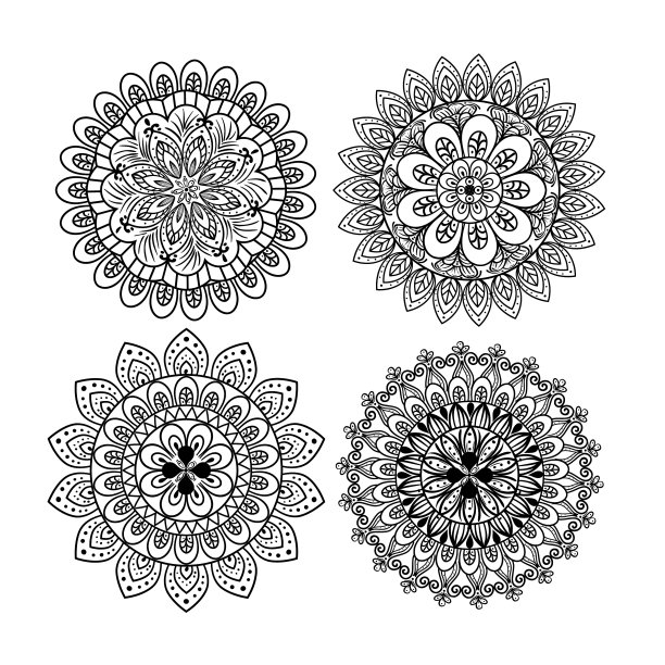花曼荼罗设置图标复古奢华图片下载