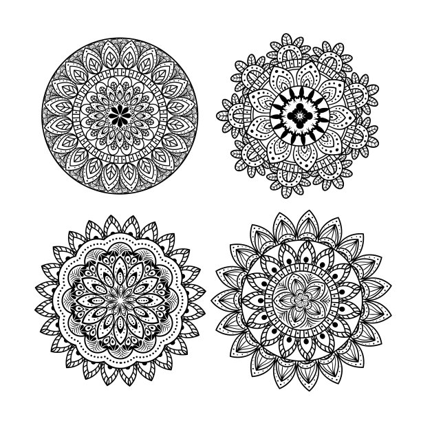 花曼荼罗装饰设置图标在白色图片下载