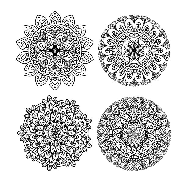 花曼荼罗设置图标上的白色背景图片下载
