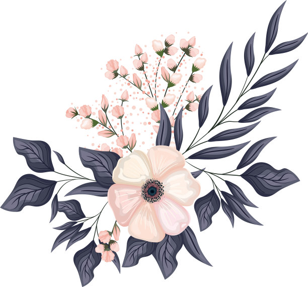 白色的花与芽和叶画图片下载