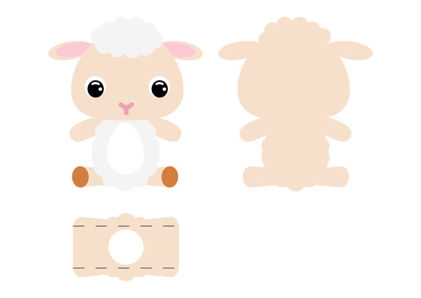 DIY可爱的绵羊巧克力蛋holder模板。复活节彩蛋的零售纸盒。可打印颜色方案。激光切割矢量模板。孤立包装设计插图。图片下载