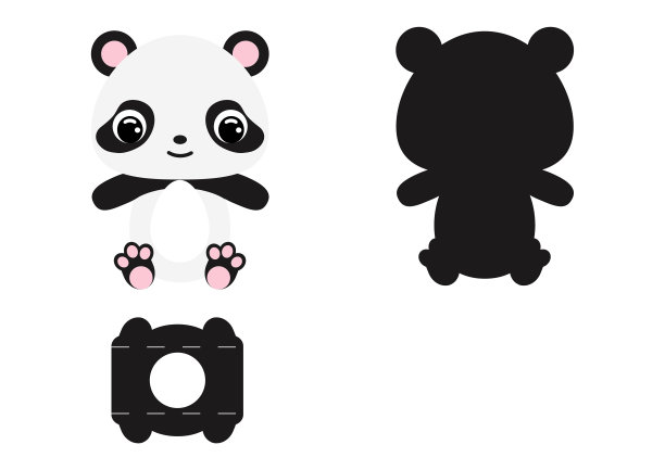 DIY可爱熊猫巧克力蛋holder模板。复活节彩蛋的零售纸盒。可打印颜色方案。激光切割矢量模板。孤立包装设计插图。图片下载