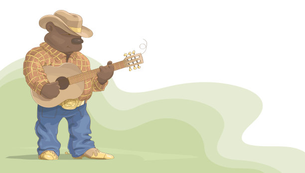 带着吉他的熊牛仔图片下载