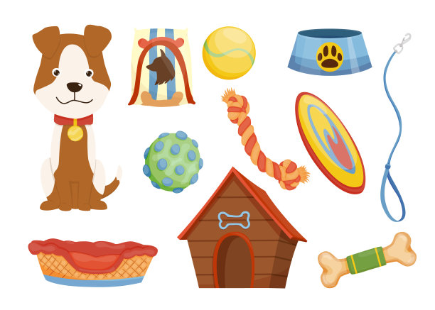 收藏的宠物店图标。狗绳。宠物护理用品及装饰用品。矢量插图在平面风格剪辑艺术。Petshop超市图片下载
