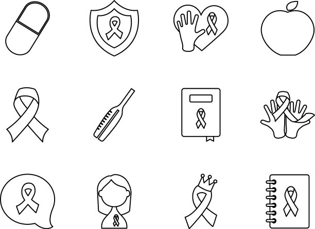 癌症丝带和乳腺癌图标设置线图片下载