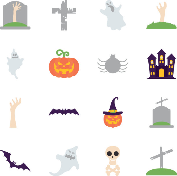 僵尸手和万圣节图标设置扁平风格图片下载