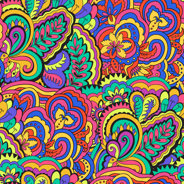 明亮的迷幻图案与彩色卷曲图片下载