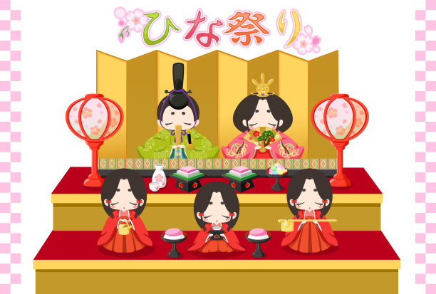 女儿节插画，五人装饰/日本少女节(白色背景)图片下载