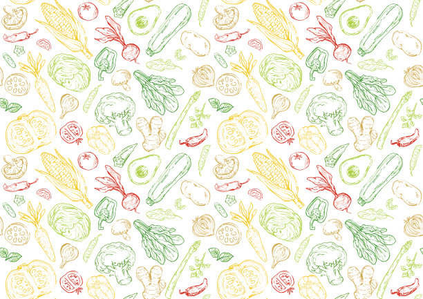 无缝模式插图的蔬菜素描。图片下载