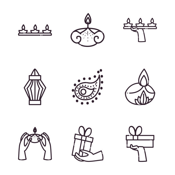 排灯节线条风格图标集设计图片下载