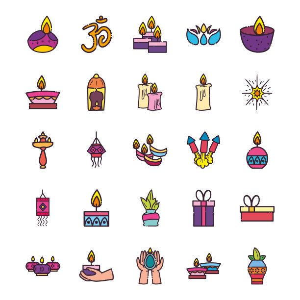 排灯节线和填充样式符号集图片下载