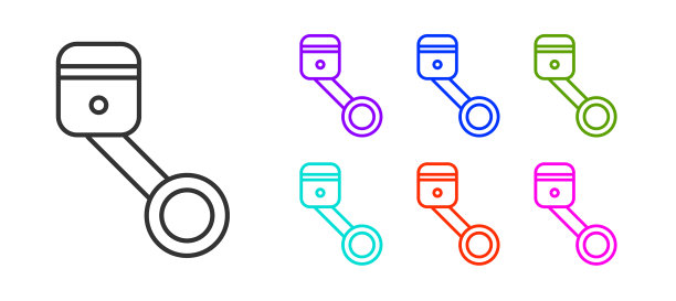 黑线发动机活塞图标隔离在白色上图片下载