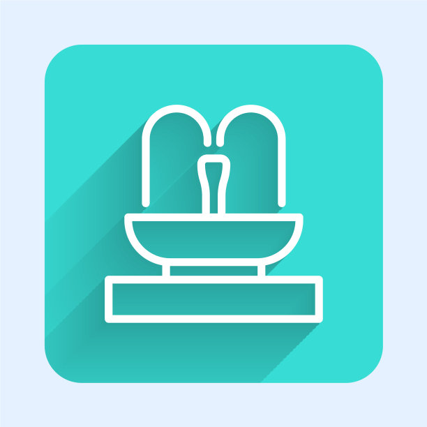 白色线喷泉图标孤立与长阴影图片下载