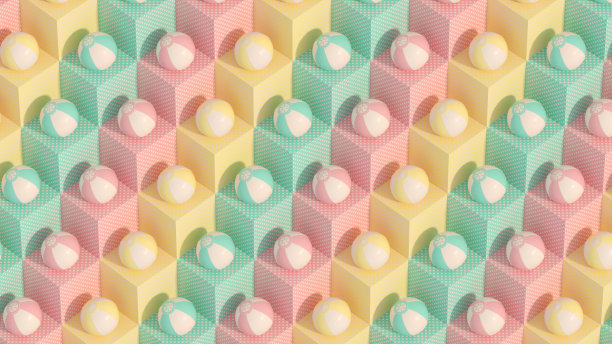 沙滩球在等距立方体，暑假和旅行背景图片下载