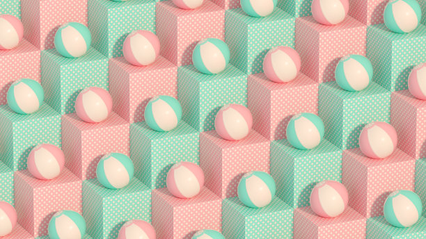 沙滩球在等距立方体，暑假和旅行背景图片下载