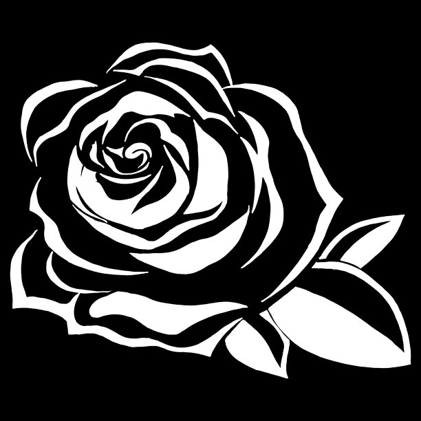 玫瑰盛开的图标，一个玫瑰花蕾与叶片手图片下载