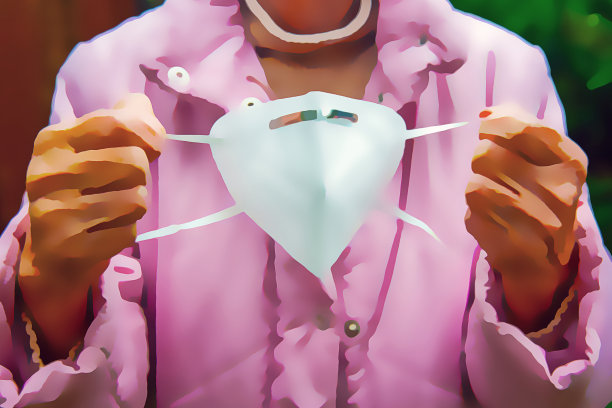 大龄妇女的手握口罩的特写。插图画背景图片下载