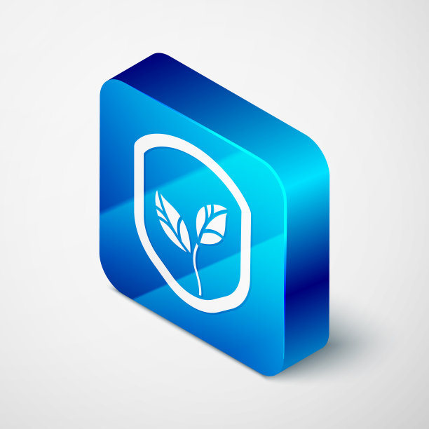 灰色上有叶子图标的等距盾牌图片下载