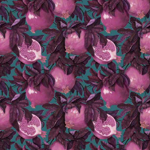 古老的植物图案与石榴枝。花的背景。手绘。图片下载