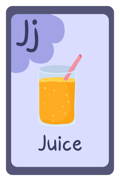 Abc食品教育闪存卡，字母J -果汁。图片下载