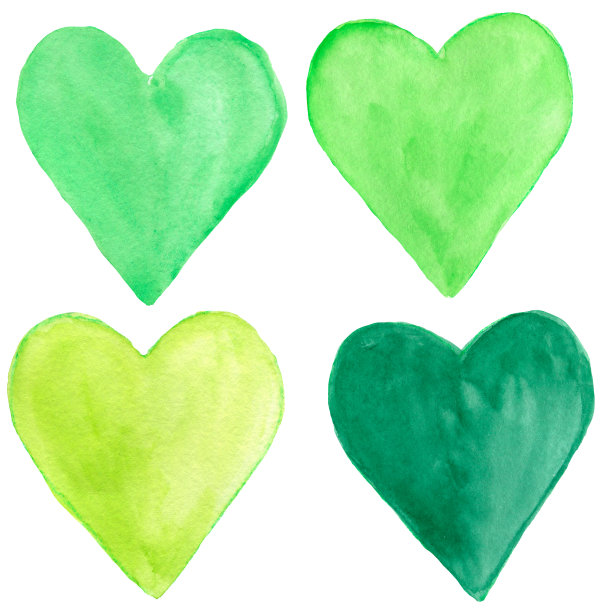 水彩心，绿心，蓝心，绿松石心，水彩元素，水彩图形，图片下载