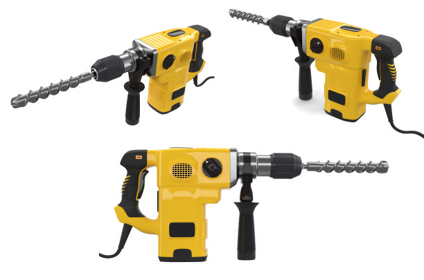 一套带绳带金属钻头的电钻，修理工具图片下载