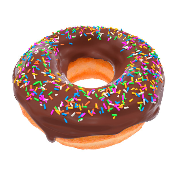 釉面甜甜圈与点缀在白色背景前视图图片下载