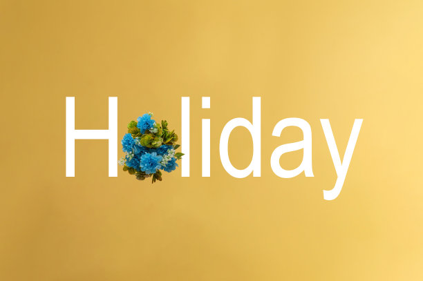 黄色背景上的字假日，以花为动机。图片下载
