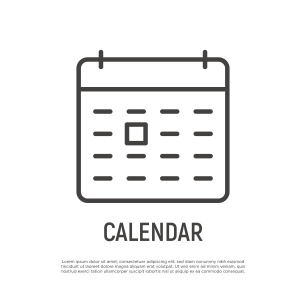 日历突出显示日期。细线图标。计划商务会议，保存日期，提醒，日程安排。矢量插图。图片下载