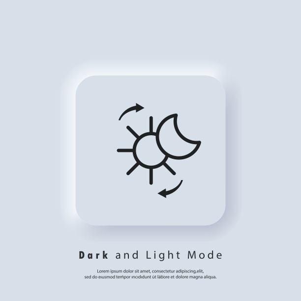 矢量昼夜开关。手机应用程序接口。暗光模式切换。暗模式切换标志。日夜模式小工具应用。亮和暗的图标。向量。Neumorphic UI体验图片下载