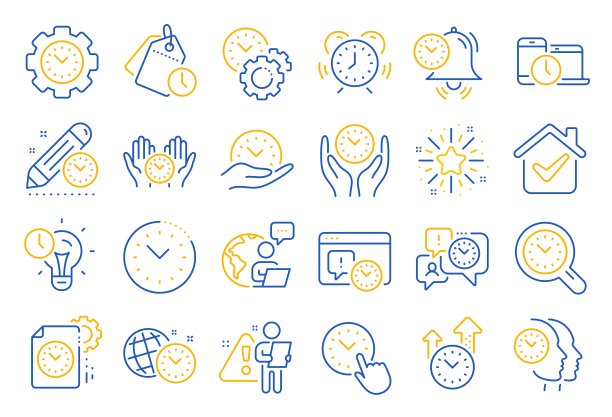 时间管理线图标。闹钟，计时器计划和项目截止日期。向量图片下载