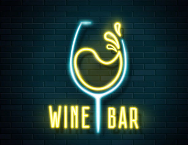 复古霓虹葡萄酒杯标志在墙上的背景图片下载
