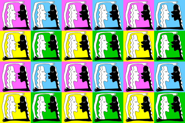 抽象情侣亲吻拥抱无缝图案，波普矢量插画，情人节主题图片下载