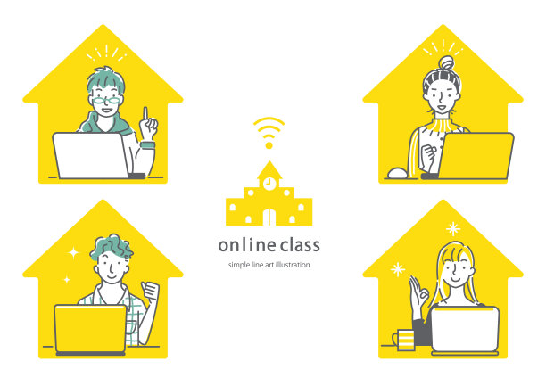 人们远程工作，简单的线条艺术图片下载