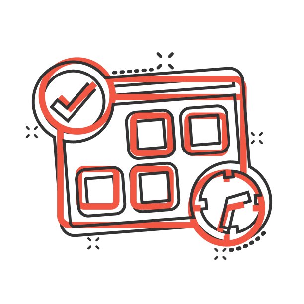 日历与时钟图标在漫画风格。议程卡通矢量插图在白色孤立的背景。计划时间喷溅效应的经营理念。图片下载