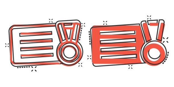 有漫画风格奖章图标的贵宾卡。文件奖奖杯卡通矢量插图在白色孤立的背景。赢家徽章飞溅效应的经营理念。图片下载