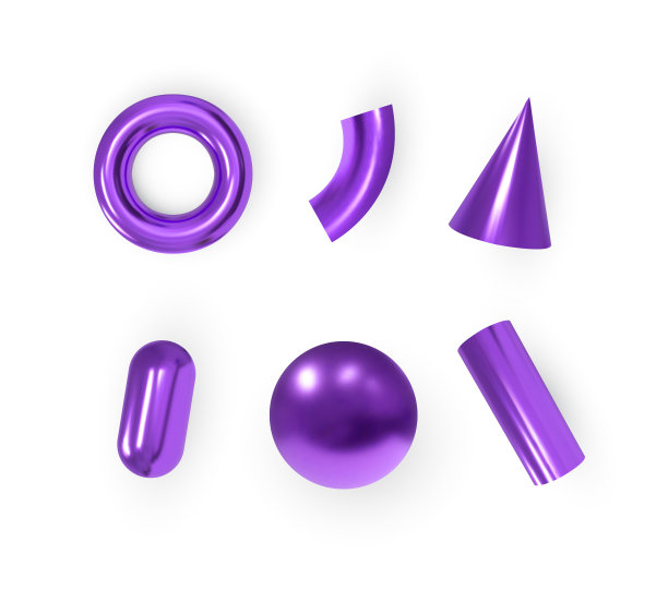 矢量三维几何对象。孤立的金属紫色形状。图片下载