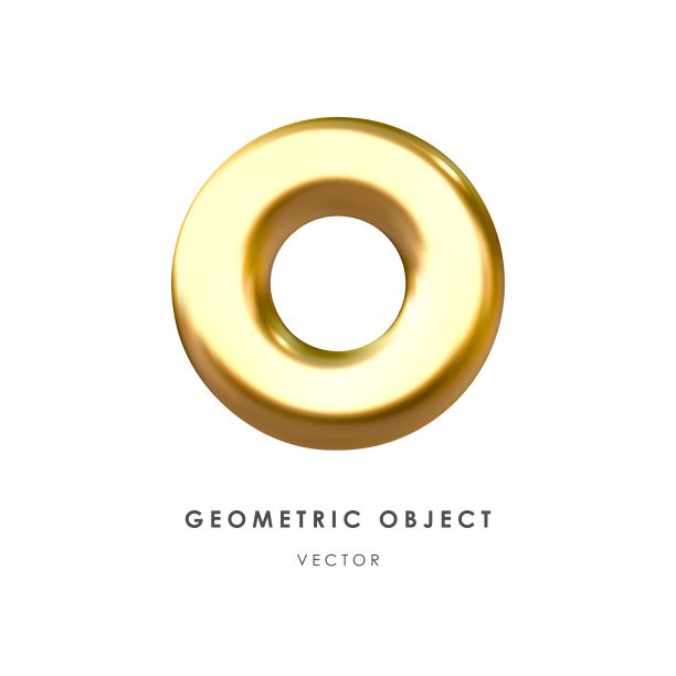 矢量3d金色环面上的白色背景。设计元素逼真，立体立体。金属质感。图片下载