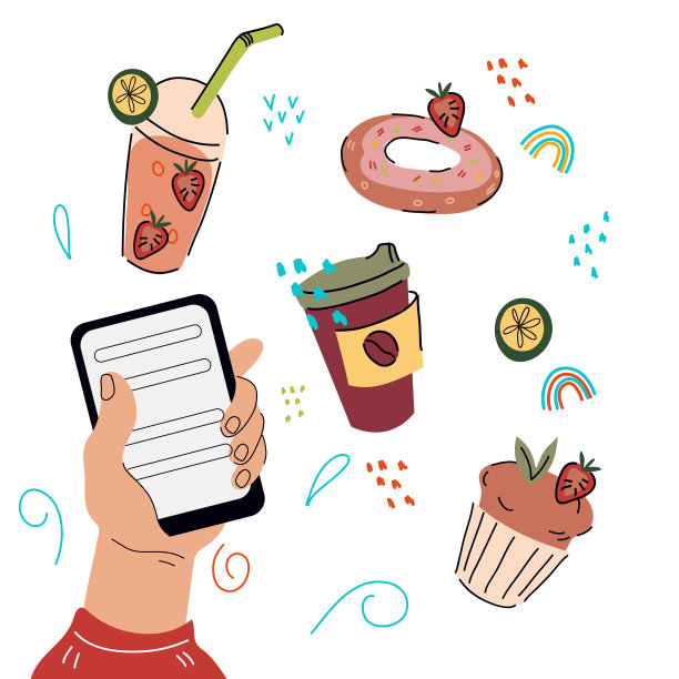 网上蛋糕糕点外卖店app，卡通矢量孤立上白。图片下载