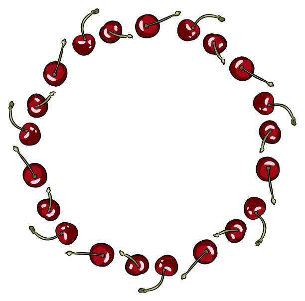 孤立在白色背景上的樱桃花环。成熟多汁的红浆果。矢量鲜艳的色彩插图在卡通漫画艺术风格。图片下载
