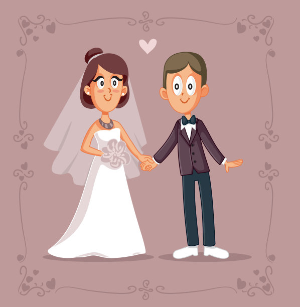 可爱的卡通情侣结婚了图片下载